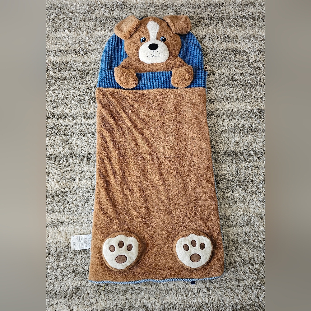 HugFun Sleeping Slumber Bag Soft Brown Dog Plush Zip Up Sleep Over Doggie Lovey